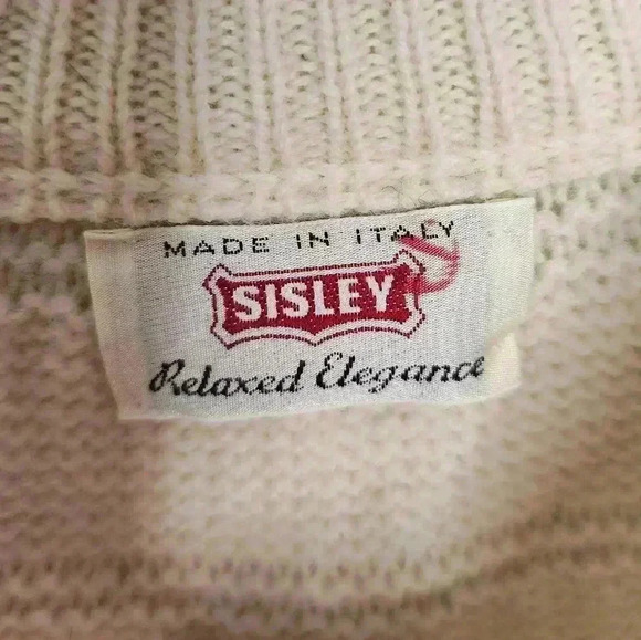 Sisley Relaxed Elegance Sweater Womens Medium Pullover Floral Stripe Virgin Wool - Picture 3 of 7